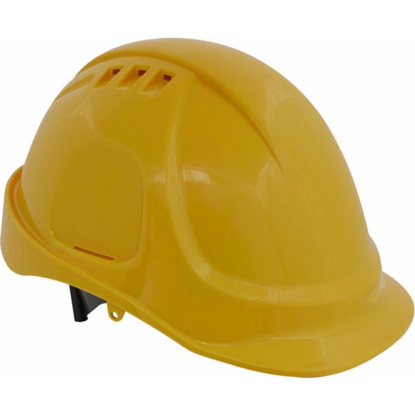 Vented Safety Helmet - Material Webbing Cradle - Accessories Available - Yellow