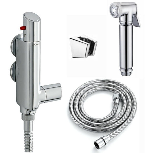 Vito, SH0595, Modern Thermostatic Shower Mixer Bar Vertical Shower Mixer Valve with Bidet Hand Sprayer Kit, Anti Scald Tap Hot Cold Water Mixer