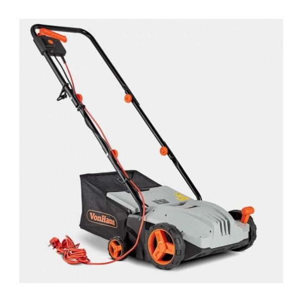 VonHaus Electric Lawn Raker | 1300W Garden Rake | Removes Moss, Leaves and Debris for Healthy Lawn Maintenance | 4 Working Depths, 32cm Width, 28L