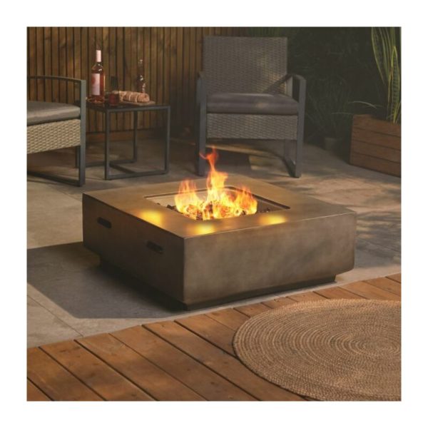 Vonhaus - Gas Fire Pit - Square Firepit for Outdoor, Garden, Patio - MgO Material with Cover, Regulator, Hose, Carry Handles, Adjustable Flame