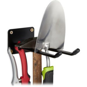 Wall-mounted Utility Hooks, Double Hook, Broom Holder, Spade Bracket To Mount, Wall, Steel, 24cm, Black - Relaxdays