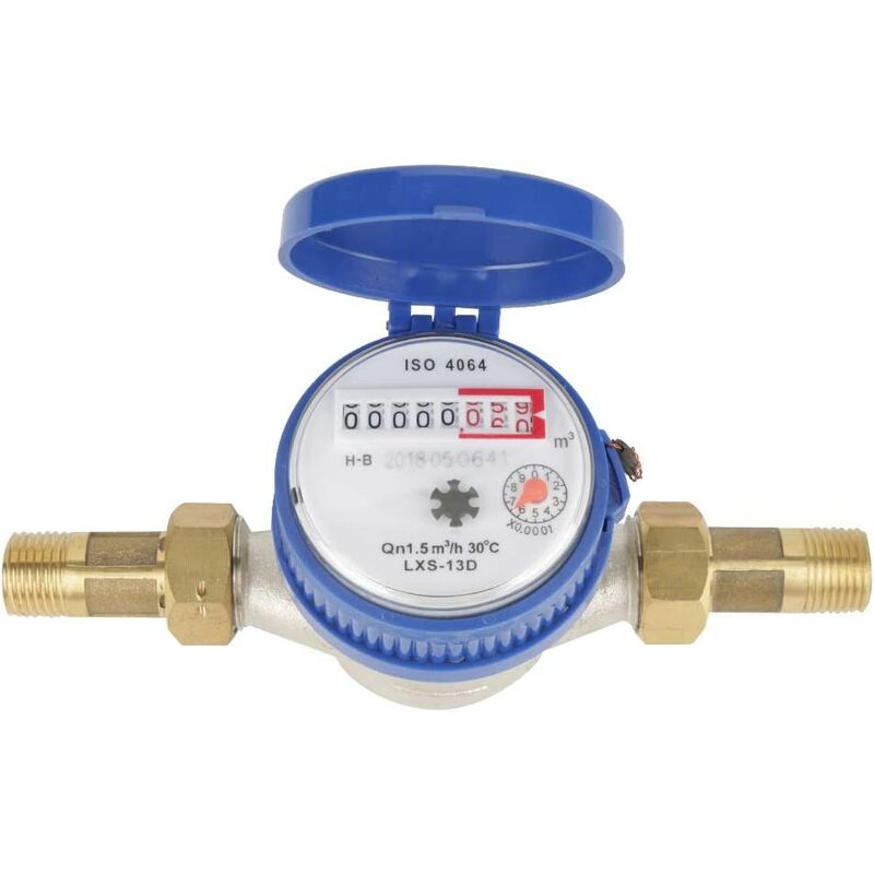 Water Meter - 15mm 1/2 inch Cold Water Meter Flow with Fittings for Home and Garden