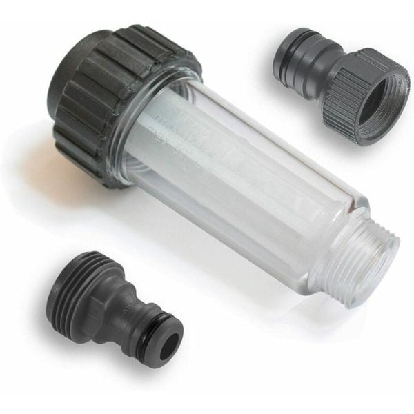 Water filter with push-in fittings for pressure washer, garden pump, garden watering, motorhome