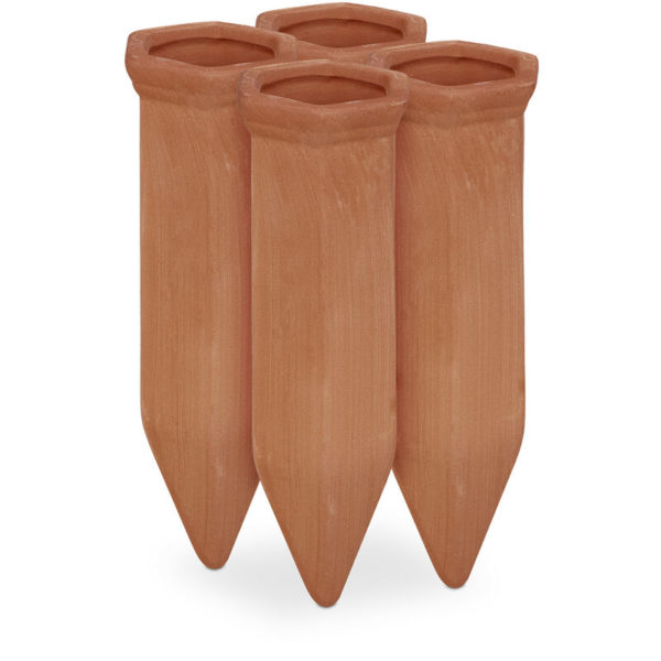 Watering spikes, set of 4 clay plant waterers, self-watering system, use with 1.5 l bottles, terracotta - Relaxdays