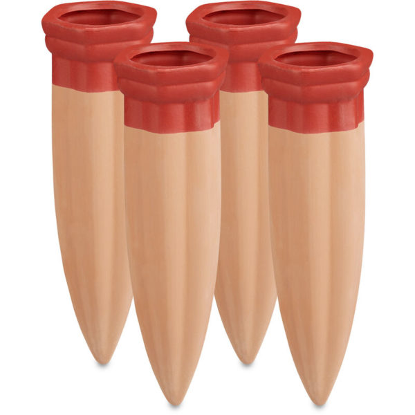 Watering spikes, set of 4 clay plant waterers, self-watering system, use with 1.5 l bottles, terracotta/red - Relaxdays