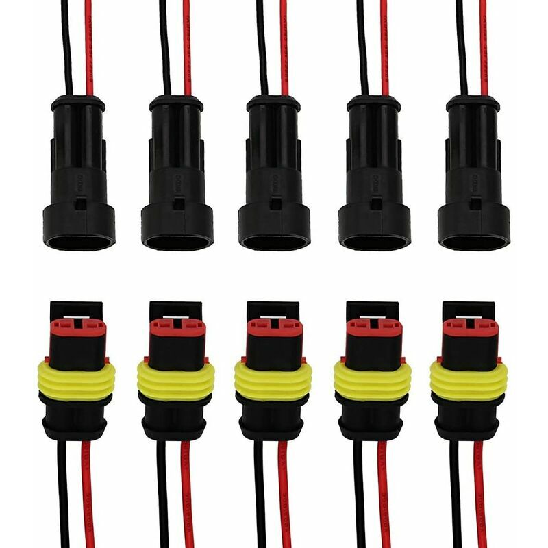 Waterproof Plug 5 Kits 2 Pin Waterproof Electrical Connector With Wire Dustproof Insulated 