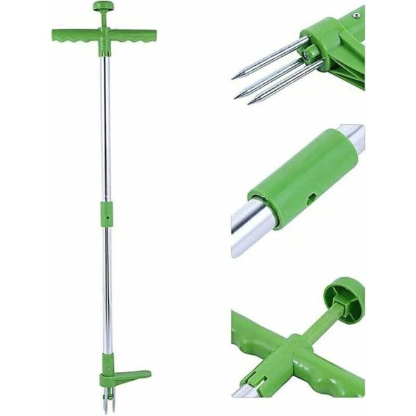 Weed Puller and Telescopic Rotating Vertical Weeder Root Extraction Tool with Steel Handle and 3 Claw Manual Garden Weeder