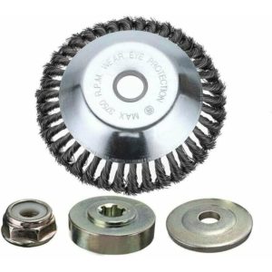 Weed brush head with lock nut for brush cutter, universal steel wire weed tray, grass head manganese wheel brush replacement parts