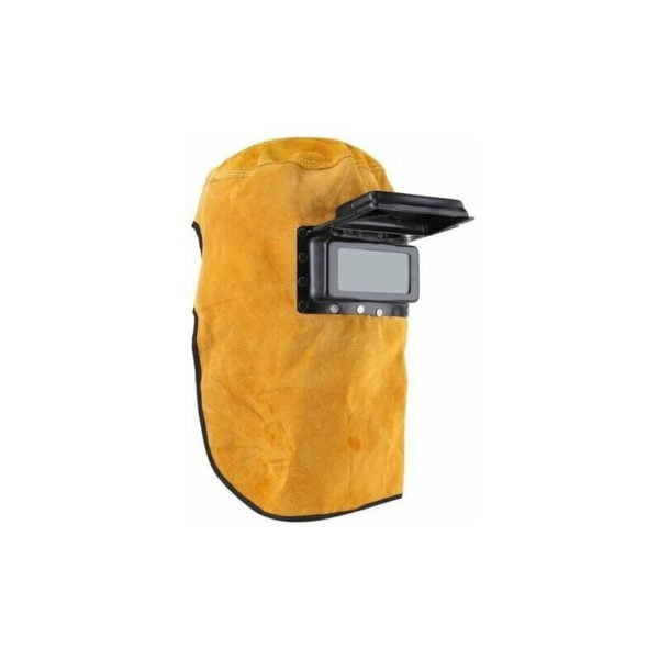 Welding helmet protective mask, leather lens, clamshell welding hood, full protection, durable, heat resistant, breathable.