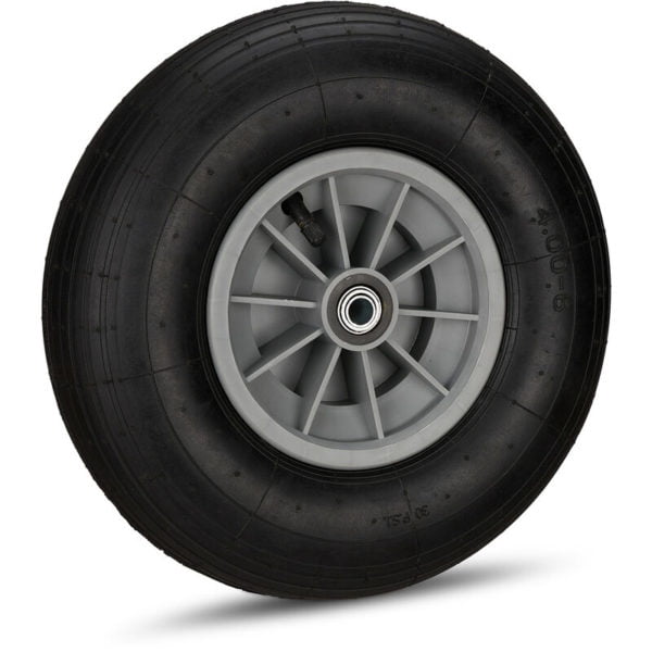 Wheelbarrow Tyre, 4.00-6, Plastic Rim, Pneumatic, 3 Adaptors, Replacement Spare Wheel, Black-Grey - Relaxdays