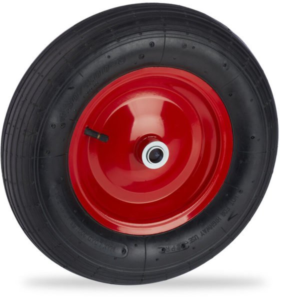 Wheelbarrow Tyre, 4.80 4.00-8, Pneumatic Spare Wheel, Steel Rim, Supports up to 120 kg, Rubber, Black/Red - Relaxdays