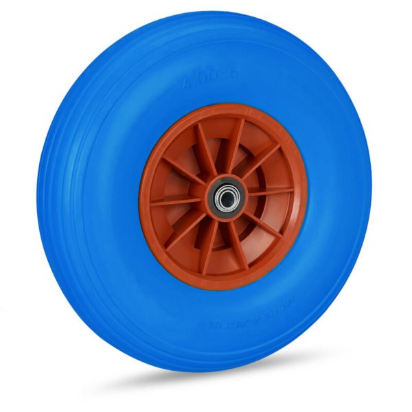 Wheelbarrow Wheel 4.00-6, Solid Rubber with Plastic Rim, 3 Adaptors, Flatproof Spare Tyre, 136 kg, Blue-Red - Relaxdays