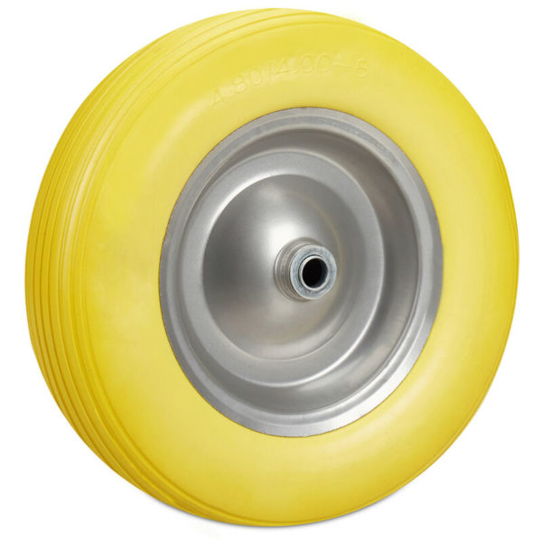 Wheelbarrow Wheel 4.80 4.00-8, Solid Rubber, Steel Rim, Flat-Free Spare Tire, 100kg Capacity, Yellow-Grey - Relaxdays