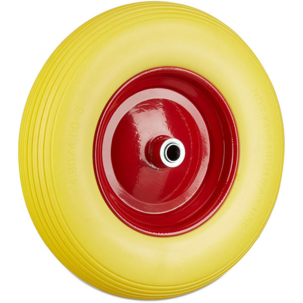 Wheelbarrow Wheel 4.80 4.00-8, Solid Rubber, Steel Rim, Flat-Free Spare Tire, 100kg Capacity, Yellow - Relaxdays