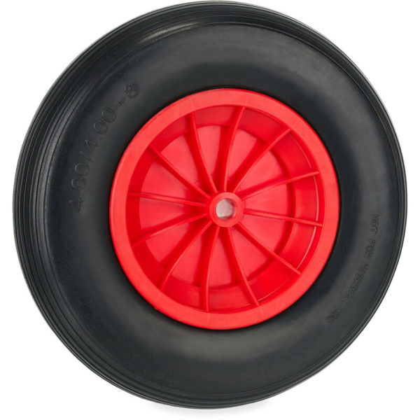 Wheelbarrow Wheel 4.80/4.00-8, Rubber Tyre, Plastic Rim, Puncture-Proof Replacement, up to 100 kg, Black/Red - Relaxdays