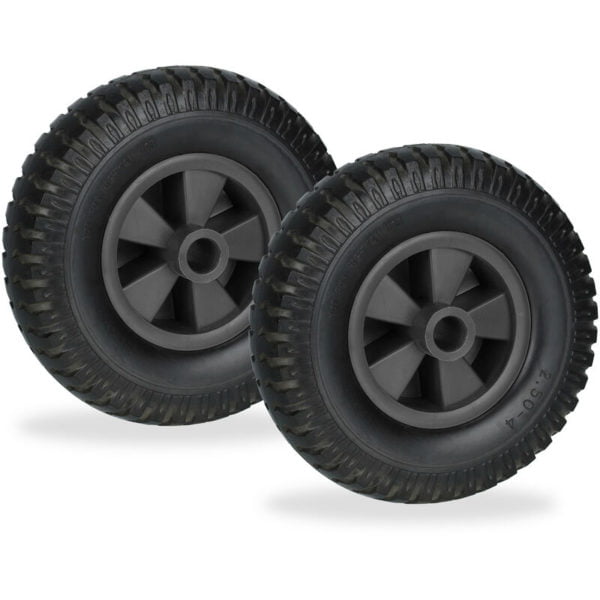 Wheelbarrow Wheels 2.50-4, Set of 2, Solid Rubber, Plastic Centre, up to 80 kg, Replacement Tyre, Black - Relaxdays