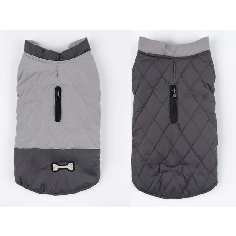 Windproof Dog Coat Winter Warm Jacket, Anti-Snowsuit Dog Clothes for Small Medium Large Dogs with Harness Hole Gray