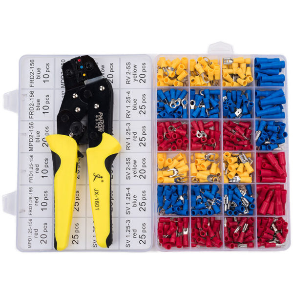 Wire Terminals Crimping Tool Insulated Ratcheting Crimper Kit of AWG22-14 with 500PCS Male and Female Spade Connectors