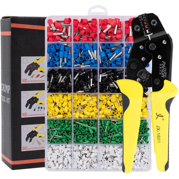 Wire Terminals Crimping Tool Insulated Ratcheting Crimper Kit of AWG24-10 with 1200PCS Male and Female Spade Connectors,model:Yellow