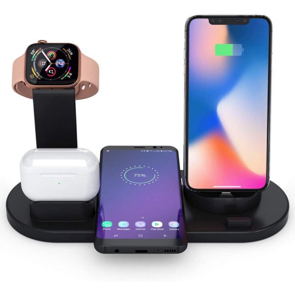 Wireless Charger, 4 in 1 Wireless Charging Dock for Apple Watch and Airpods, Multiple Device Charging Dock, Qi Fast Wireless Charging Stand