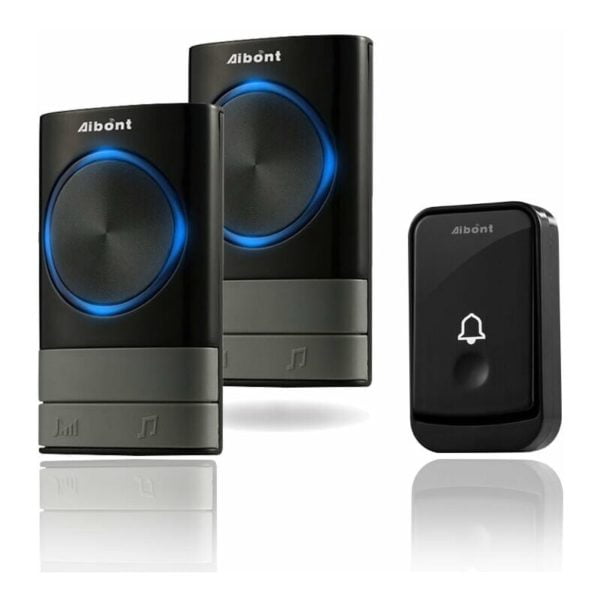 Wireless Doorbells, 45 Melodies 5-Level Volume and, IP55 Waterproof Wireless Chime, Chime Kit with 300 Meters, led Flash, 2 Plug-in Receivers