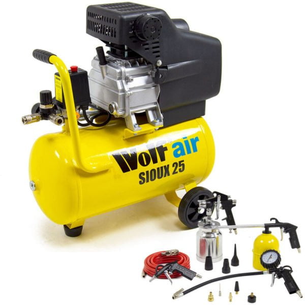 Wolf Sioux 25 Air Compressor with 13pc Spray Kit