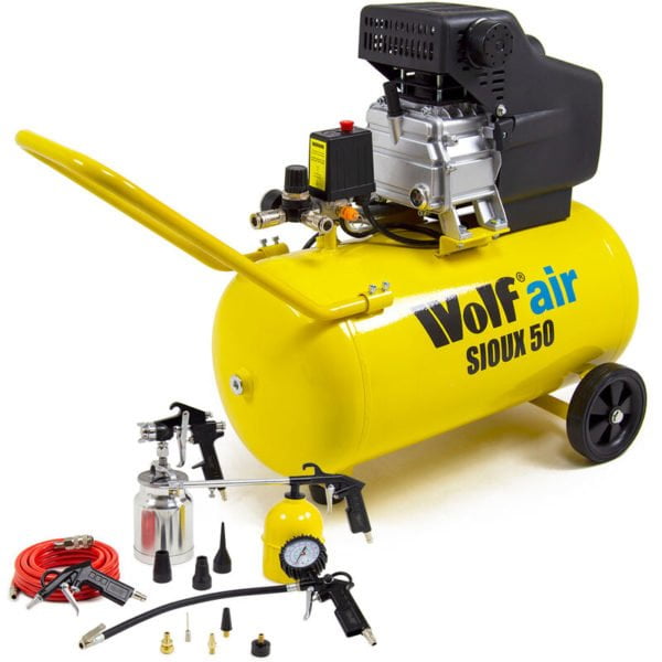 Wolf Sioux 50 9.6CFM 2.5HP Portable Air Compressor 50L & 13pc Spray Tool Kit