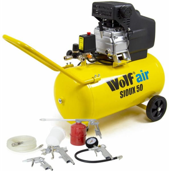 Wolf Sioux 50 9.6CFM 2.5HP Portable Air Compressor 50L with 5pc Air Tool Kit