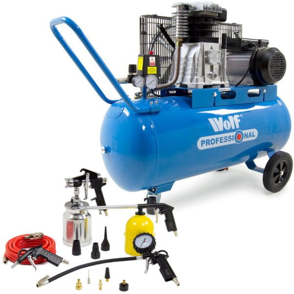 Wolfprofessional - Wolf Dakota 100 14CFM 3HP 150psi Portable Air Compressor 90L & 13pc Spray Tool Kit
