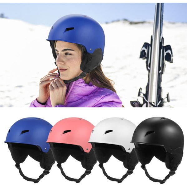 Women Men Snow Helmet with Detachable Earmuff Men Women Snowboard Helmet with Goggle Fixed Strap Safety Skiing Helmet, Blue&L - Blue&L