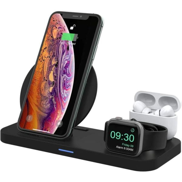 Wonsidary charging station for Apple, 3 in 1 fast wireless charger for iwatch 5/4/3/2/1 and Airpods Pro/2/1, for iPhone 11/11 Pro/11 Pro Max/XR/