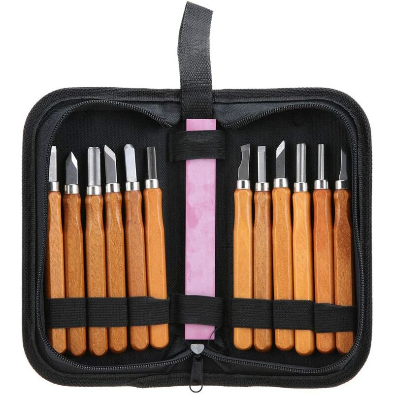 Wood Chisel Kit, 13pcs Wood Carving Tools Set Compact Hand Wood Carving Wood Carving Knife with Grinding Wheel Ideal for Carpentry Crafts Beginners