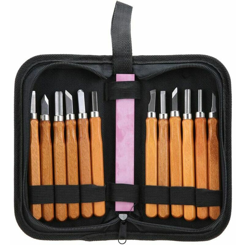 Wood Chisel Kit, 13pcs Wood Carving Tools Set Compact Woodworking Hand Wood Carving Knife with Grinding Wheel Ideal for Carpentry Crafts Beginners