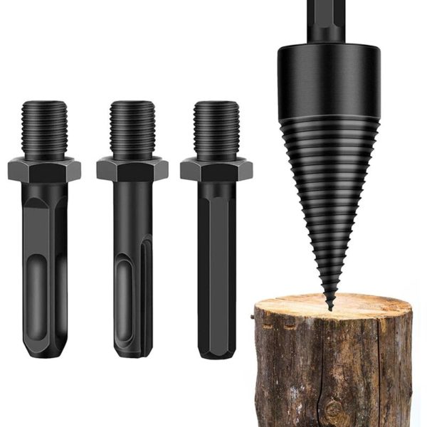 Wood Drill Bit for Splitting Wood - Wood Splitter Screw Taper Log Splitter Drill with 3 Handles Square/Round/Hexagonal, for Wood Cutter, Wood