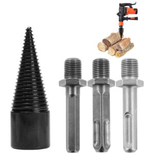 Wood Splitter Drill Bit,Firewood Log Splitter Drill Bit,Heavy Duty Drill Screw Cone Driver,Black,32mm & round square hex shank - Black,32mm & round