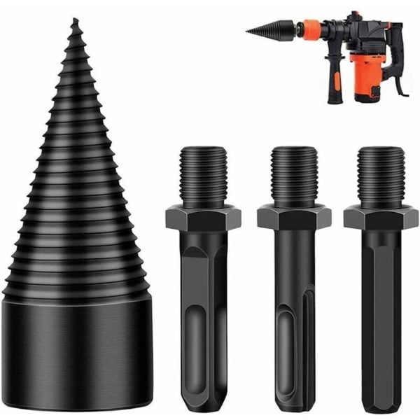 Wood Splitter, Log Splitter Cones, Multi-functional Screws, Wood Logs Splitting Cone Drill Bits Drilling Tools Accessories, with 3 handles, 42mm,