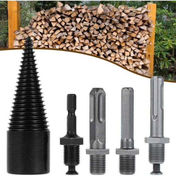 Wood Splitter Log Splitter Conical Wood Splitter for Wood Drill and Wood Cutter Durable Splitting Screw Cone Wood Chipper Tool with 5 Handles (38mm)