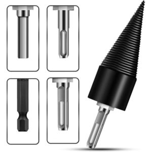 Wood Splitting Cone Drill Bit Set, Heavy Duty Screw Drill, Log Splitter, Cone Splitter, Firewood Splitter with 4 pcs Rods for Electric Hand Drill
