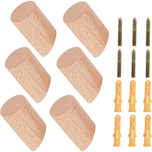 Wooden Coat Hook Wall Mounted Coat Rack For Hanging Coats Hat Scarves Clothes And Helmets In Bedroom Living Room Hallway 6 Pcs