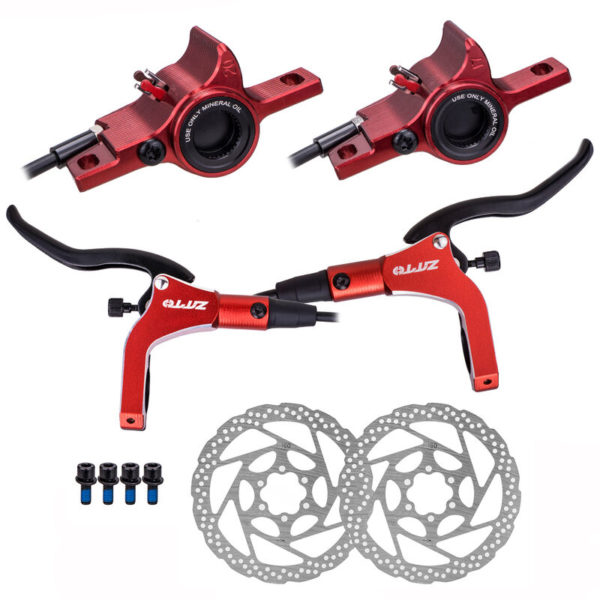 ZTTO Oil Disc Brake Bike Hydraulic Disc Brake Kit Front and Rear Brake Aluminum Alloy CNC Calipers, Red&With Disc Rotors - Red&With Disc Rotors