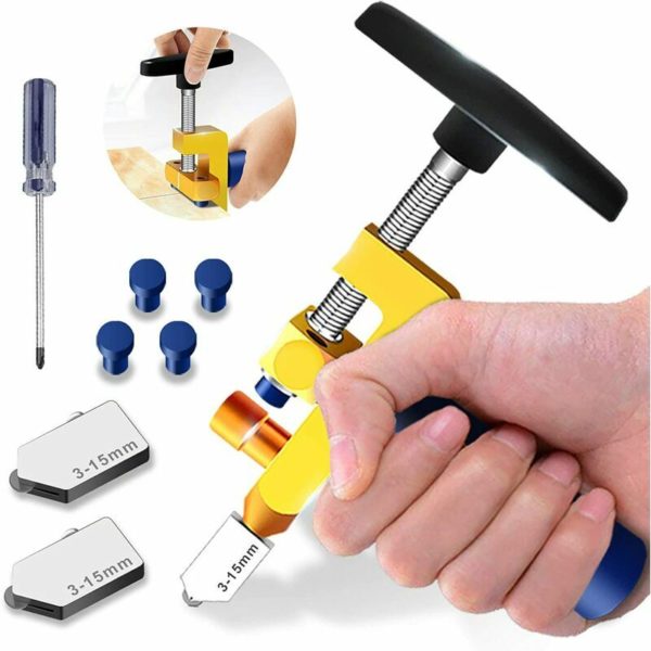 in 1 Glass Cutter Tool Kit, Premium Quality 3mm-15mm Glass Cutting Tool for Glass/Mirror/Stained Glass Cutting with 2 Extra Heads, 4 Pressure Bits