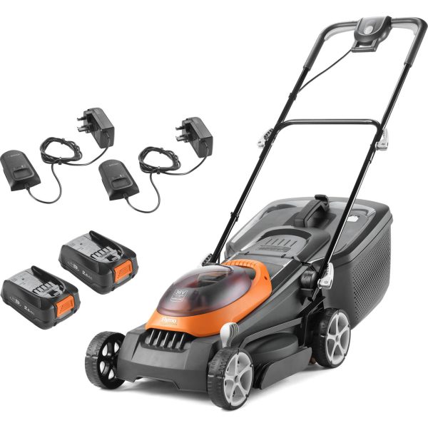 Flymo ULTRASTORE 380R P4A 36v Cordless Rotary Lawnmower 360mm 2 x 2.5ah Li-ion Charger