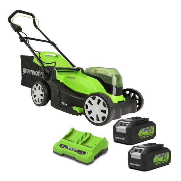 Greenworks G24X2LM41 48v Cordless Rotary Lawnmower 410mm 2 x 4ah Li-ion Charger