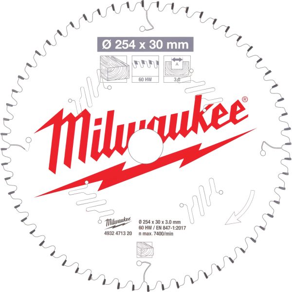 Milwaukee Negative Rake Circular Mitre Saw Blade 254mm 60T 30mm