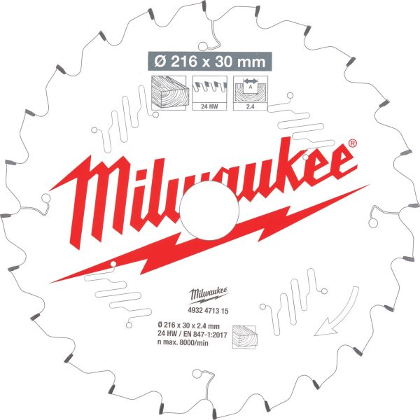 Milwaukee Negative Rake Circular Mitre Saw Blade 216mm 24T 30mm