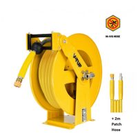 V-TUF V-TUF V5.2201-KIT2Y 20m Retractable Hose Reel - Powder Coated Steel + 20m Washflex Yellow 3/8 2W Hose MSQ Kit & 2m Patch Hose