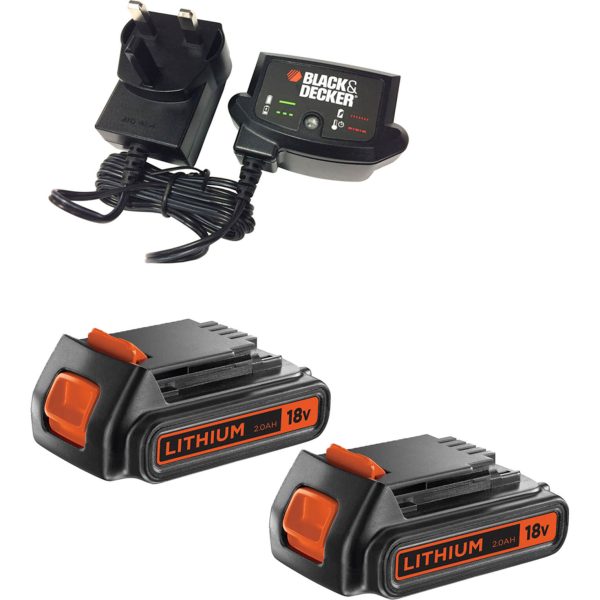 Black and Decker Genuine 18v Twin Li-ion Battery and Charger Pack 2ah