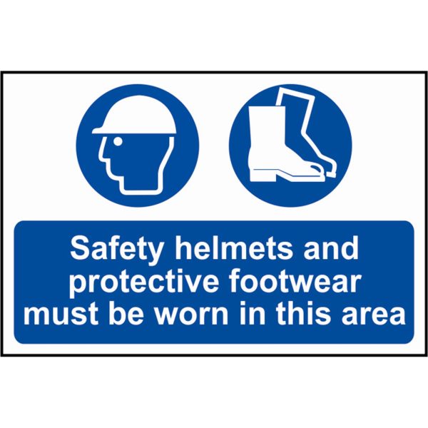 Scan Safety Helmets and Protective Footwear Must Be Worn In This Area Sign