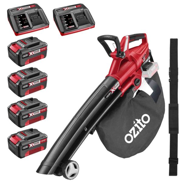 Ozito PXCBLVS 36v Cordless Brushless Garden Vacuum and Leaf Blower 4 x 4ah Li-ion Twin Battery Charger