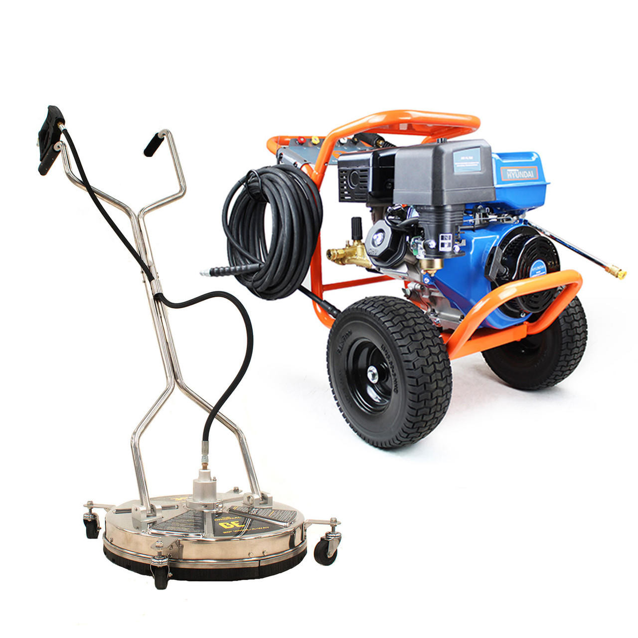 P1 4200psi 290bar Petrol Pressure Washer, Hyundai 14hp Engine, Triplex Annovi Reverberi Pump, 15Lmin Flow Rate and 20" Stainless Steel Flat Surface Cl